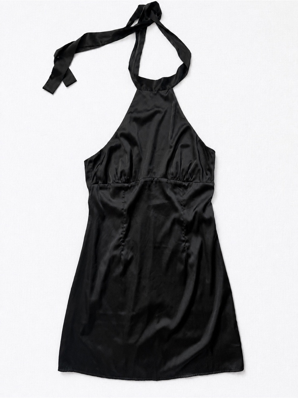 Blue Blush Black Satin Halter Mini Dress Size Medium Y2K Going Out Cocktail
